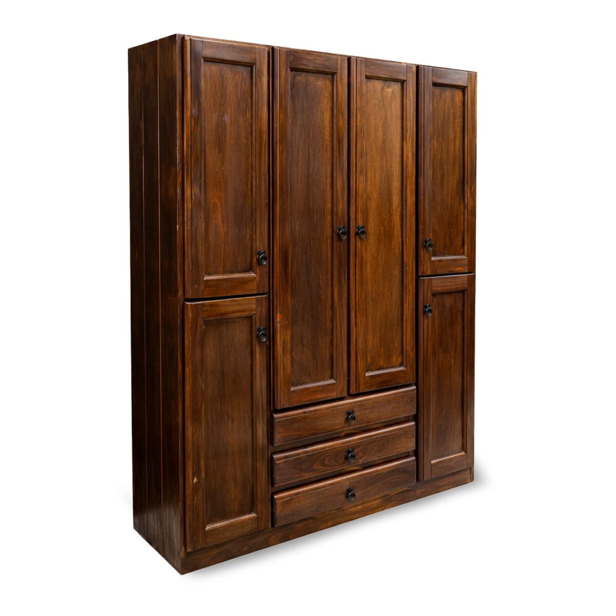 Ropero Madera Pino Macizo 6 Puertas Placard - Nogal 