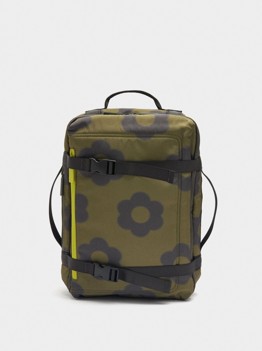 Mochila De Cabina De Nylon Estampado Floral - caqui 