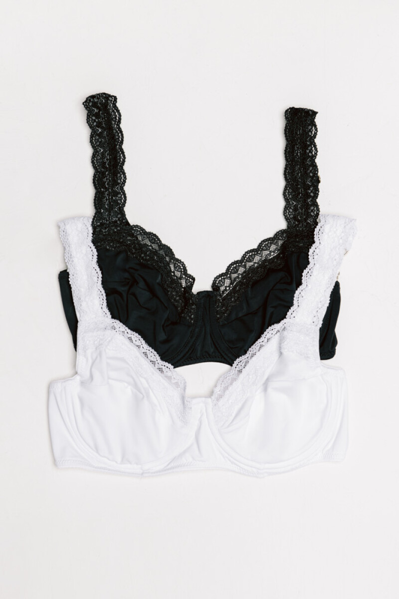 Pack de 2 Soutienes Máxima Lace [S70] - Blanco y Negro Pack de 2 Soutienes Máxima Lace [S70] - Blanco y Negro