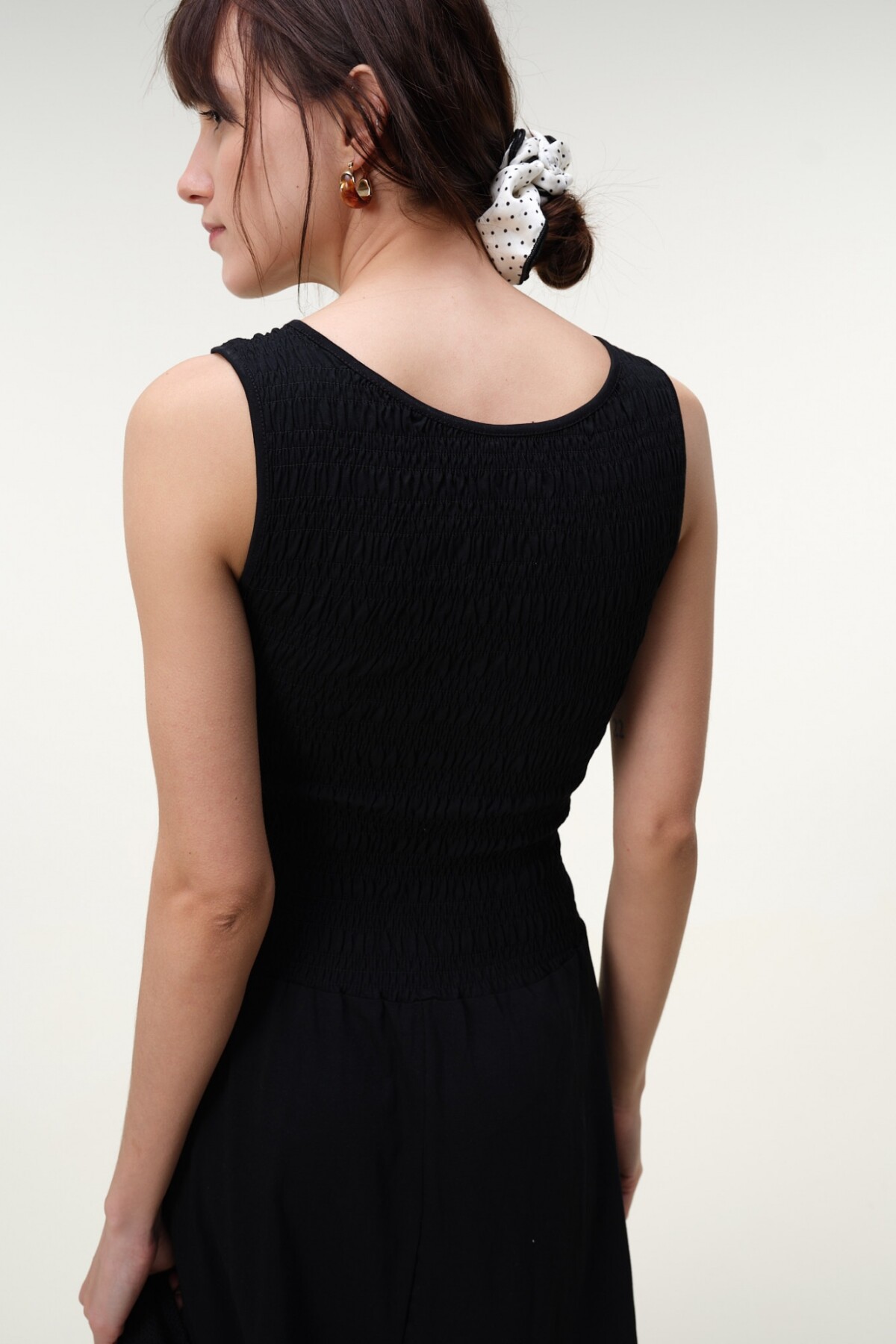 Vestido Frunces Algodón Negro