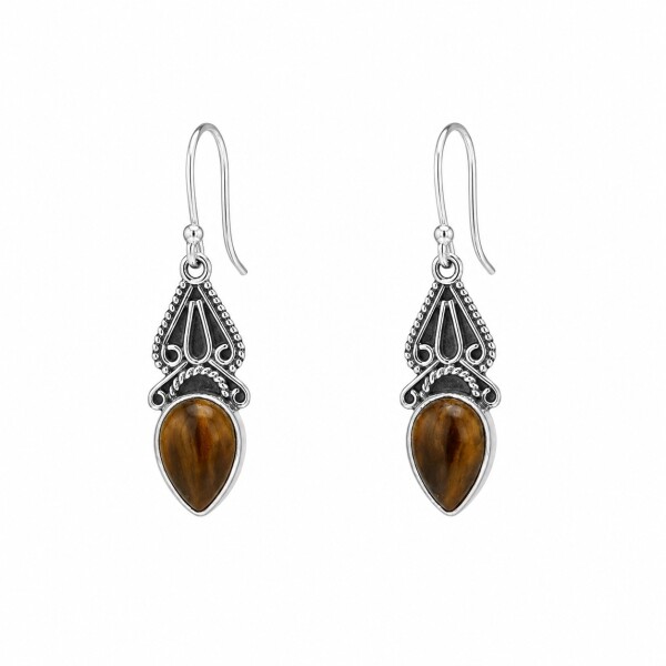 Caravanas Colgante Lágrima - Plata 925 -Ojo de Tigre - CA4373 conpiedra