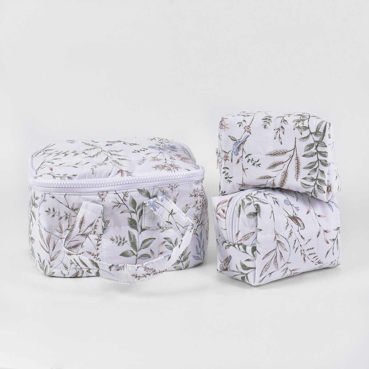 Set X3 Necessaires Chiara Col. Bea - Floral Aves Rosa 