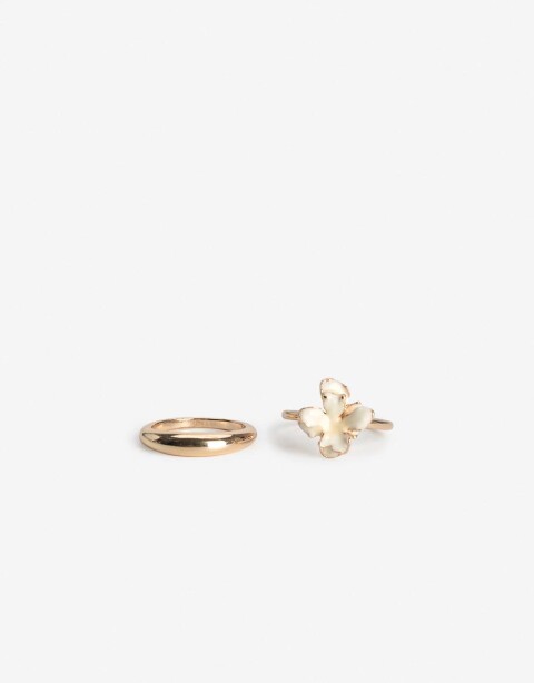 Sets Anillos Esmalte Anillo Set Floral - Dorado