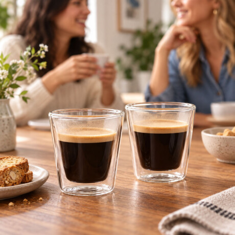 Vasos Café Doble Pared X2 Varenna 80ml Vidrio Borosilicato Transparente