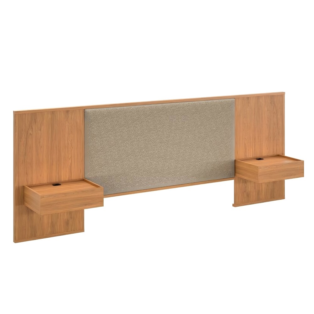 Respaldo 2 plazas tapizado con mesa de luz Liam - Moderna Marrón