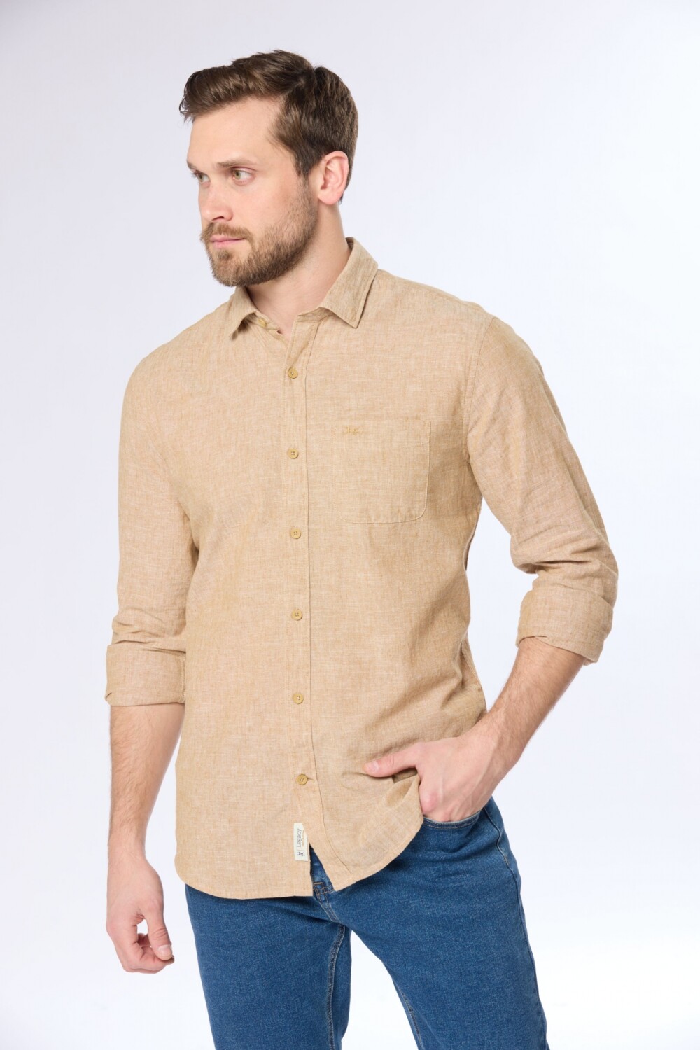 CAMISA DE LINO Camel