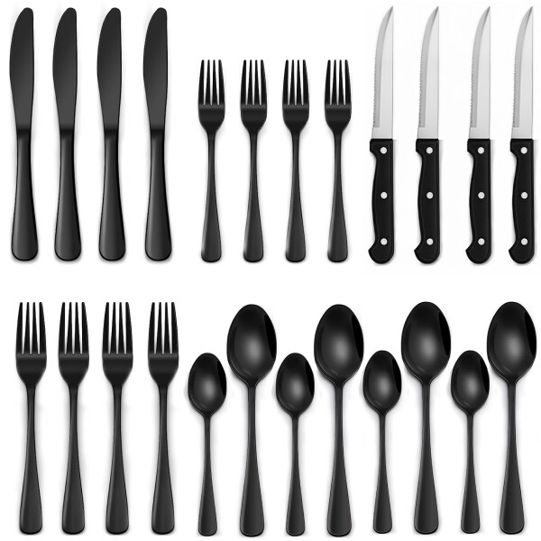 Juego de 24 Cubiertos De Acero Inoxidable Cocina Imback Negro Juego de 24 Cubiertos De Acero Inoxidable Cocina Imback Negro