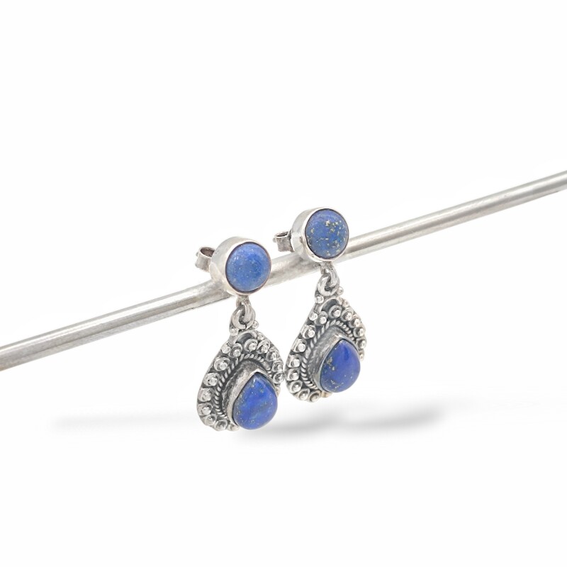 Caravanas Gota Circulo-Plata 925-Piedra Lapislázuli-CA3294 conpiedra