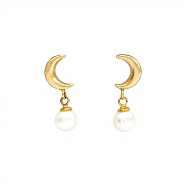 Caravanas colgante Luna y Perlas - Oro bajo - Perla de cultivo- CA8212 conperla