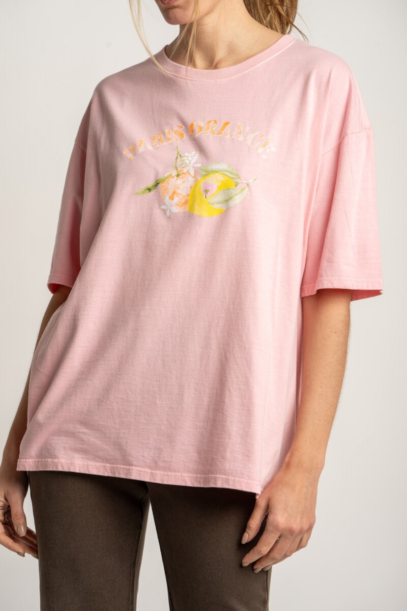Remera Algodon Lavado Print Citrico Rosa