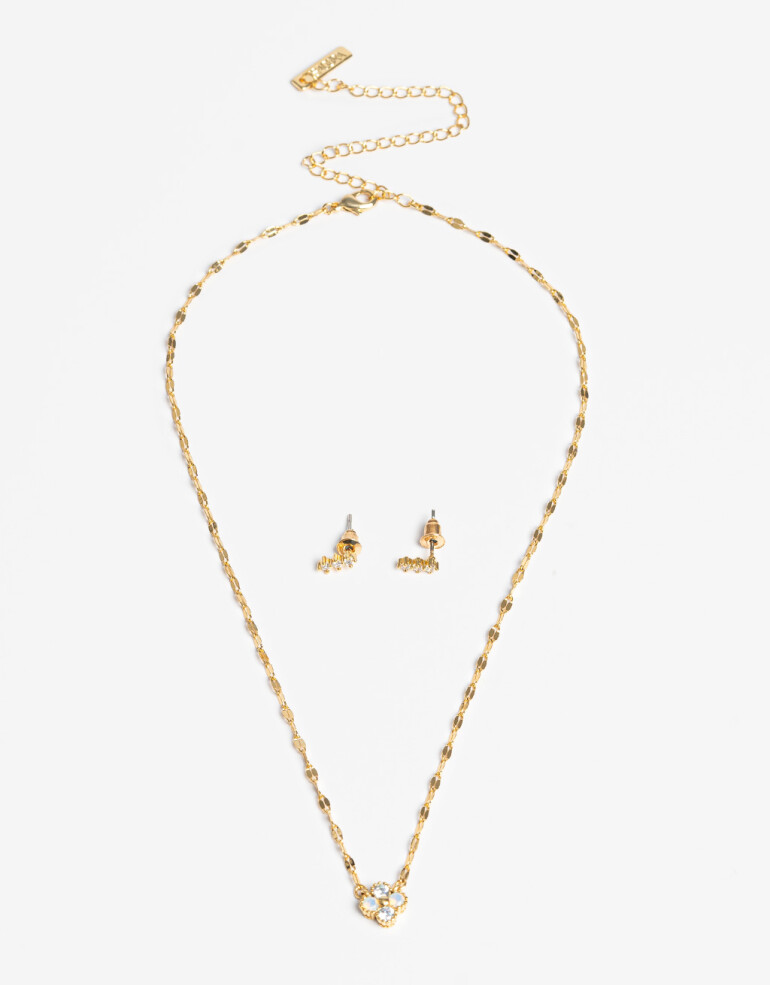 Bijouterie Set Cubic zirconia Set De Aros Pasantes Y Collar Cubic - Dorado