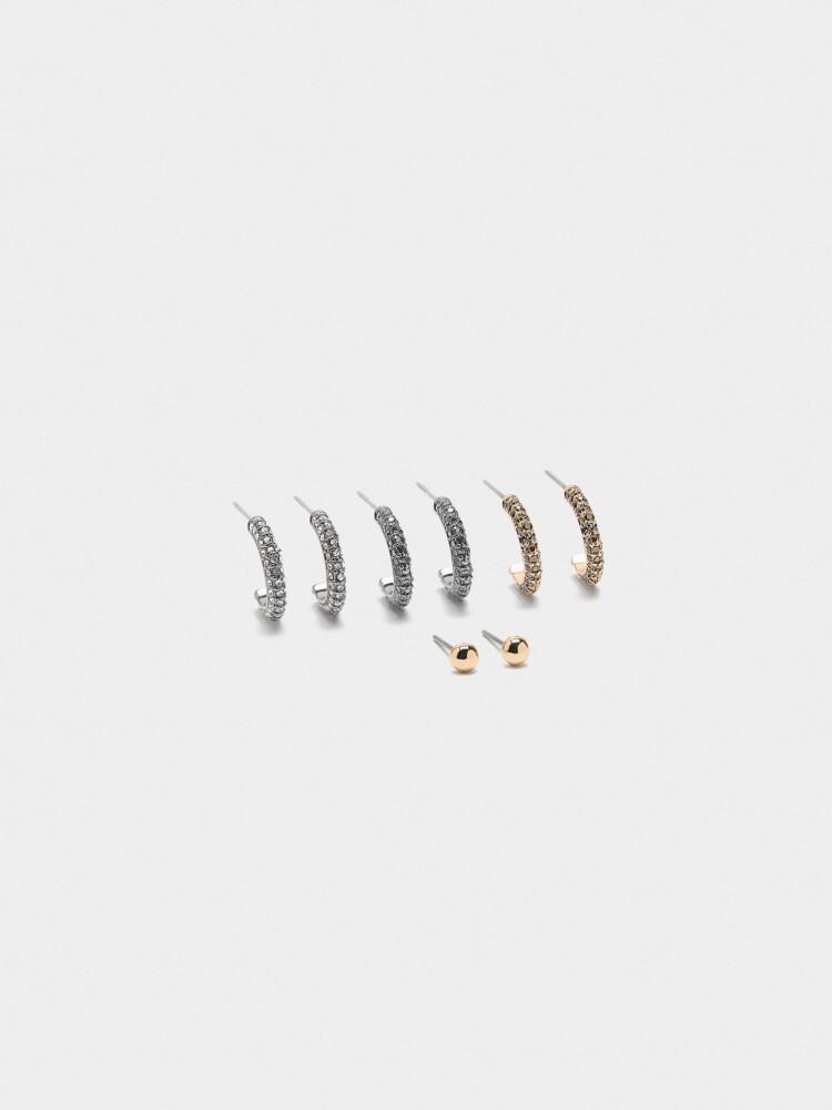 Set De Aros Con Circonitas gris