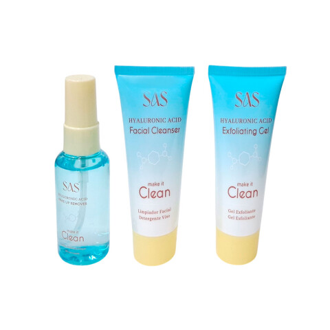 SAS Kit Desmaquillante + limpiador facial + gel exfoliante Sas Kit Desmaquillante + Limpiador Facial + Gel Exfoliante
