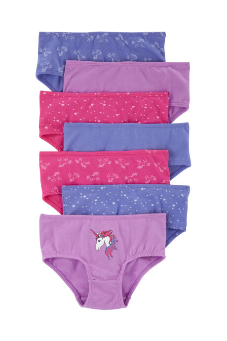 Pack siete bombachas de algodón, diseños unicornios y estrellas Sin color