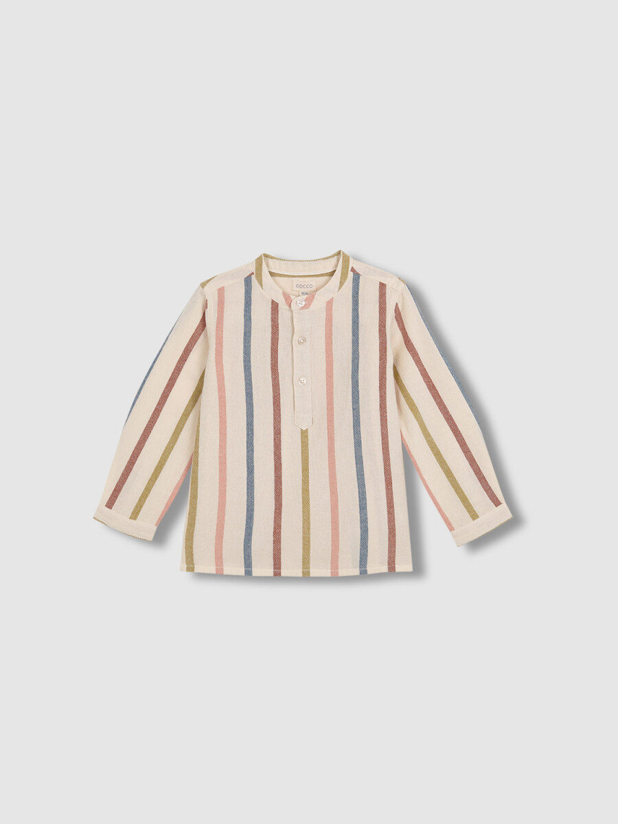 Camisa Cuello Mao Rayas Multicolor Crudo
