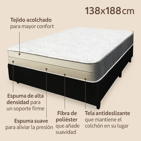 Sommier MEGA SUEÑOS - 2 Plazas - Reversible - 100% Espuma -138x188x18 cm - 130 Kg Sommier MEGA SUEÑOS - 2 Plazas - Reversible - 100% Espuma -138x188x18 cm - 130 Kg