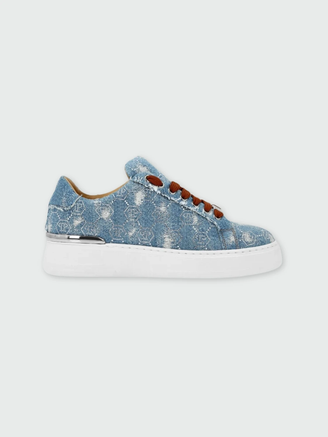 PHILIPP PLEIN - zapatillas denim monograma con strass Celeste