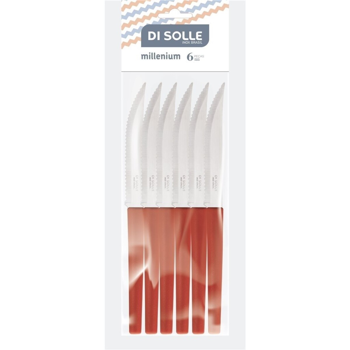 SET 6 CUCHILLO ASADO 22CM M/ROJO MILLENIUM 