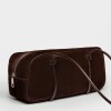 Cartera al hombro Horizon en cuero gamuza Chocolate