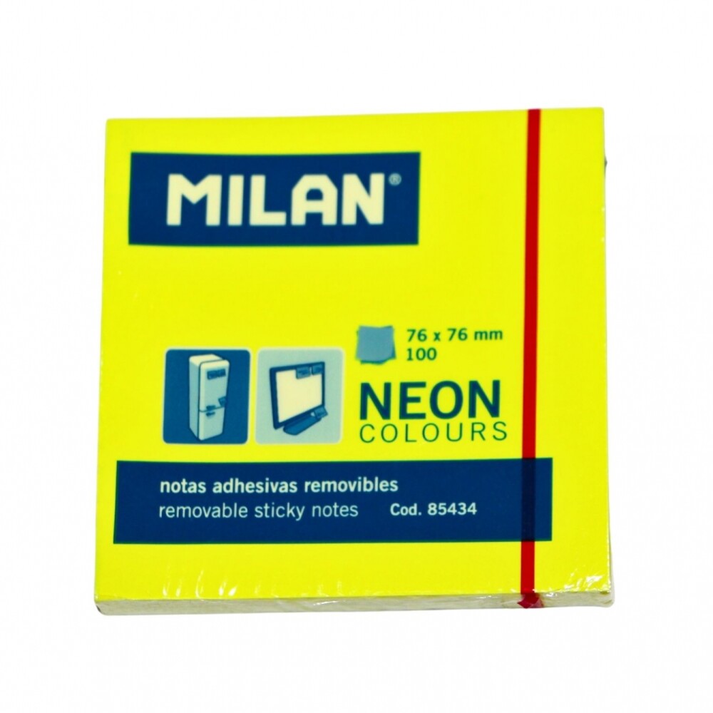 BLOCK ADHESIVO MILAN 76X76 MM COLOR AMARILLO NEON X 100 UNIDADES BLOCK ADHESIVO MILAN 76X76 MM COLOR AMARILLO NEON X 100 UNIDADES
