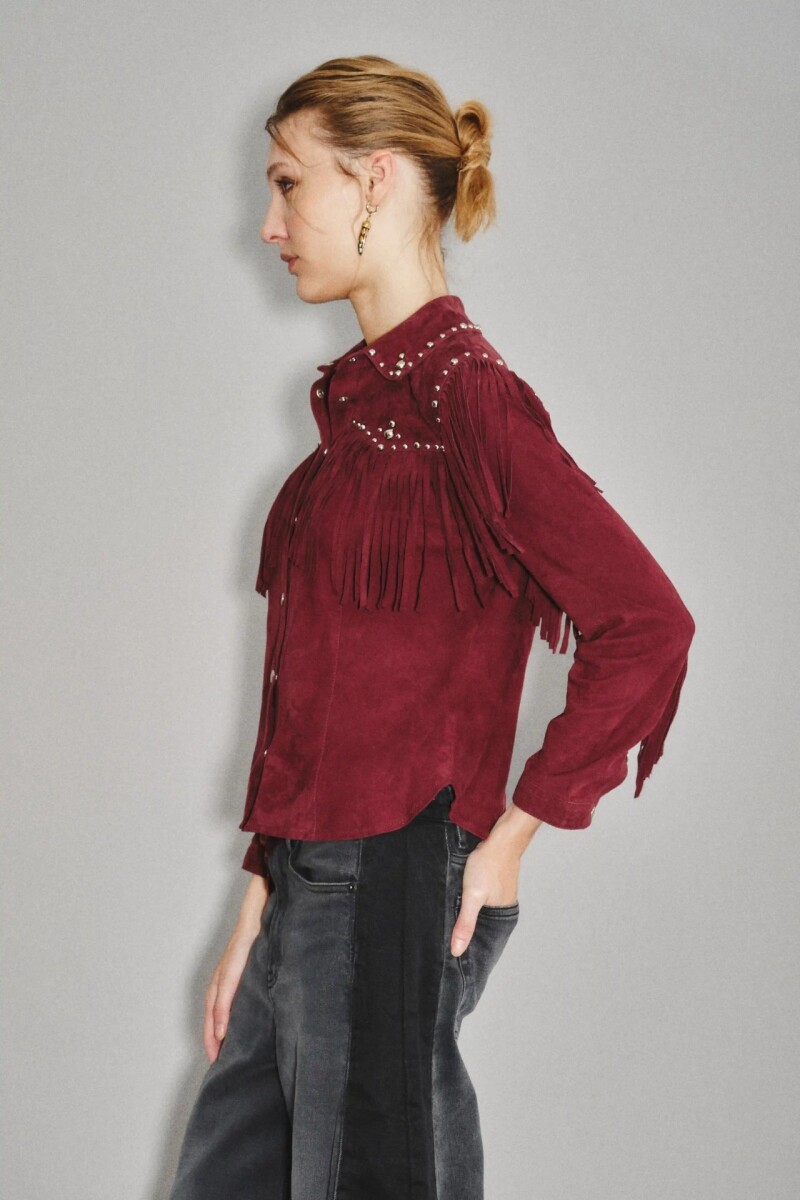 Camisa Bellota Fringes Cuero Bordo