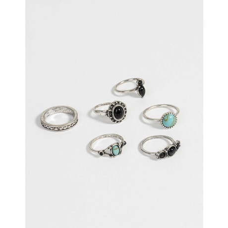 Set De Anillos Con Piedras Plateado Antique Silver