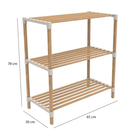 Estantería Organizadora Rack 3 Niveles 78x65x30Cm Madera PP Natural
