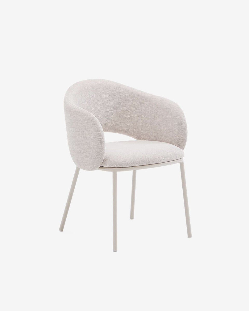 Silla Maina de chenilla beige y patas de acero con acabado beige FSC Mix Credit 