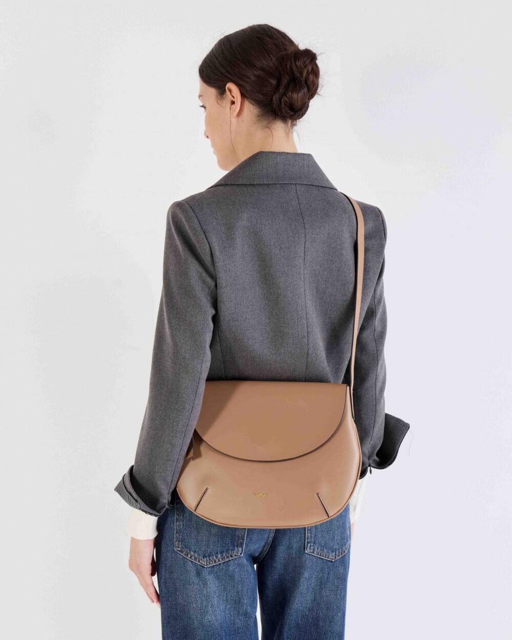 Cartera al hombro Mod en efecto cuero liso Taupe