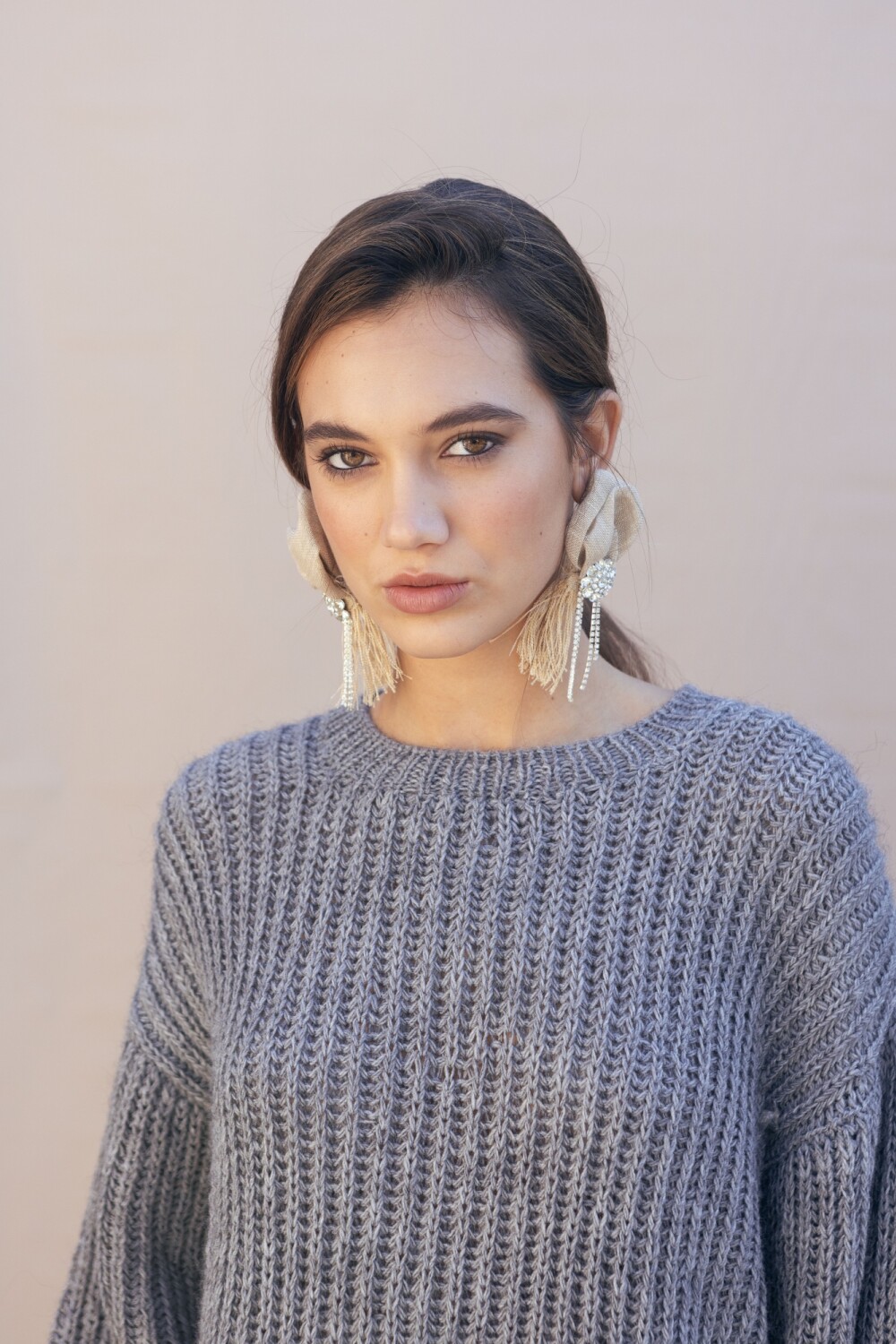 Rosette Earrings Beige