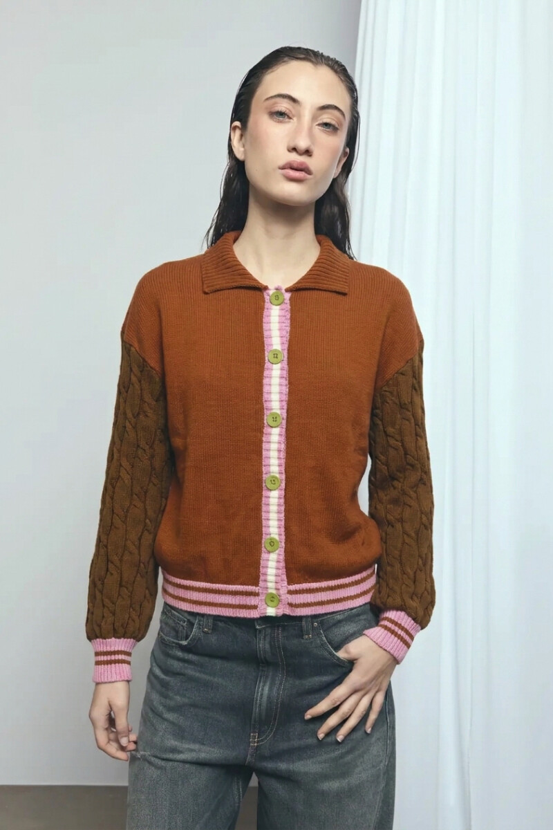 Cardigan con piping PREVENTA tostado