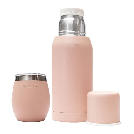 Kit Aqua de Termo 750Ml y Mate c/Tapa Acero Inox Doble Pared Rosa