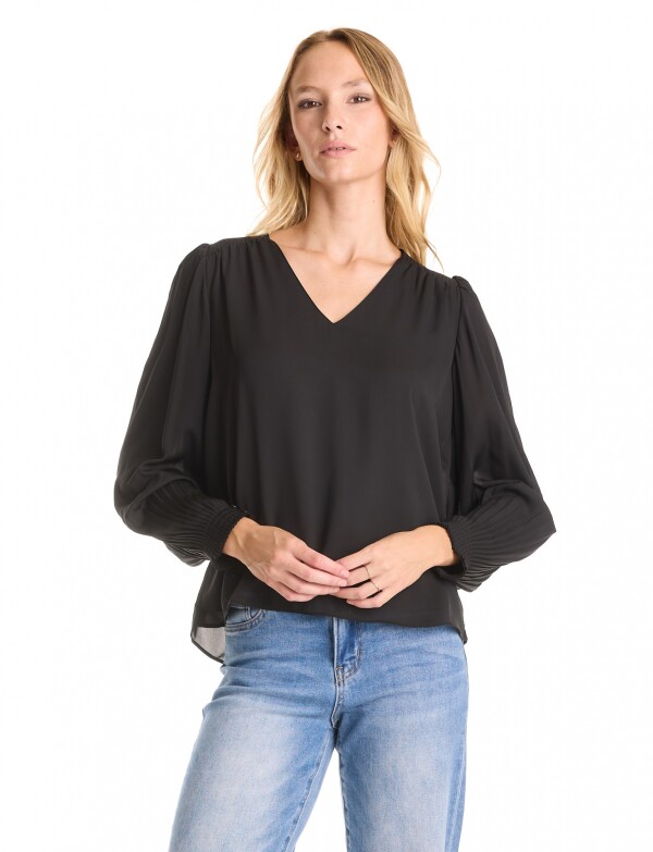 Blusa Gasa Plisada NEGRO