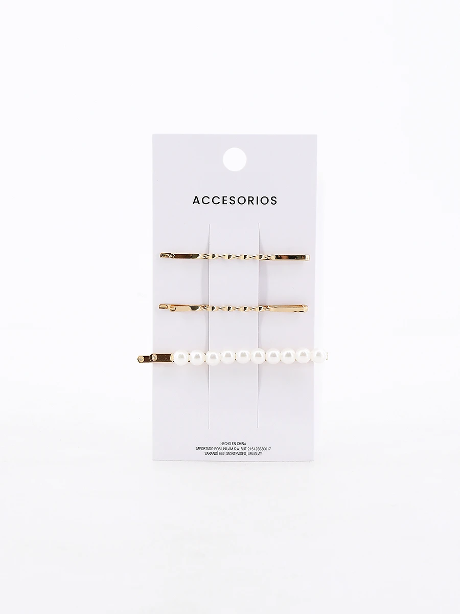 BROCHE PERLAS PACK x 3 - DORADO 