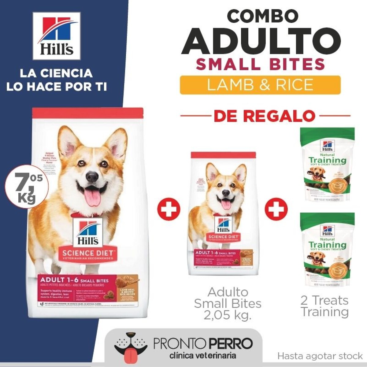 COMBO ADULTO - Hill’s Science Diet Adult Small Breeds Lamb Meal & Brown Rice Recipe 7,05 kgs + 2,05 kgs + 2 Treats Training 