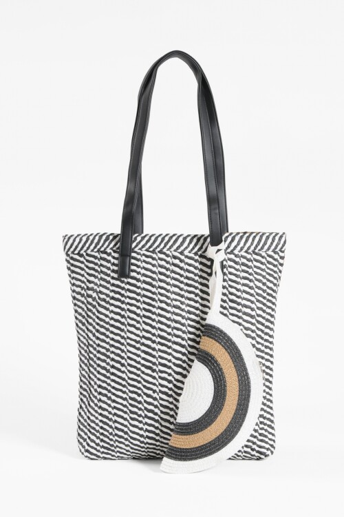 Canasto de playa pattern bicolor con estuche negro