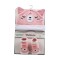 Gorro y botines en algodón para bebé 0-6m Zorrito Blanco y rosa