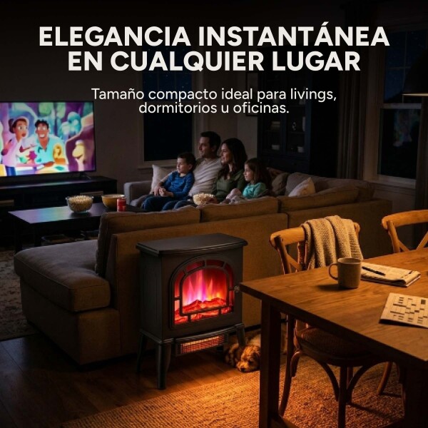Estufa Chimenea Efecto Fuego 220V 2000W Diseño Clásico Negro