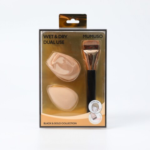 TRÍO DE BROCHAS Y BORLAS PARA BASE DE MAQUILLAJE IMPECABLES GOLDEN COLLECTION TRÍO DE BROCHAS Y BORLAS PARA BASE DE MAQUILLAJE IMPECABLES GOLDEN COLLECTION