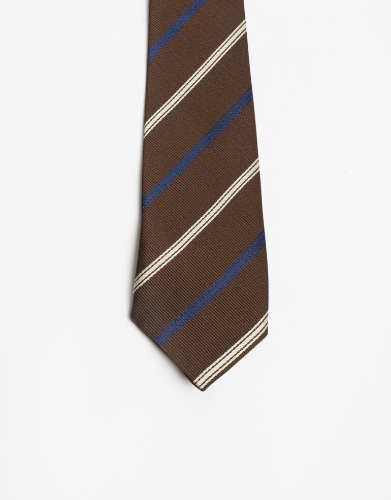 Pañuelos Raso Geométrico Corbata Rayada - Marron Chocolate