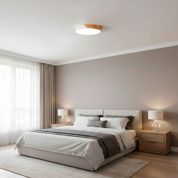 Plafón Led Techo 30cm Metal Madera Luz Fría 24w Moderno Ax Color Blanco