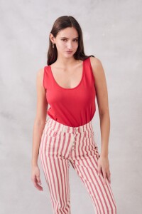 Musculosa Algodón Peinado Rojo