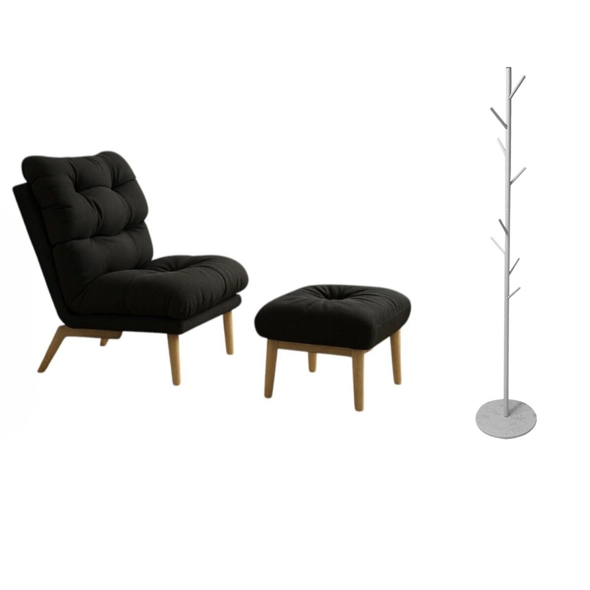 Combo Living Sillón Reclinable + Perchero Base Mármol - Negro 