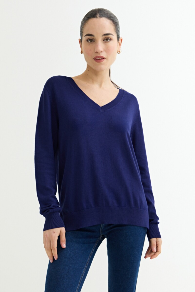 Sweater escote en V liso AZUL FRANCIA
