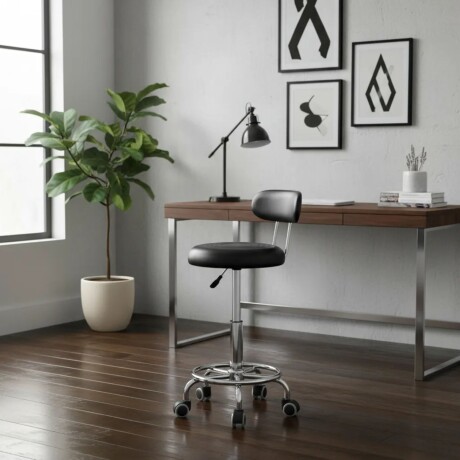 Taburete Banco Elam Eco cuero Premium Negro