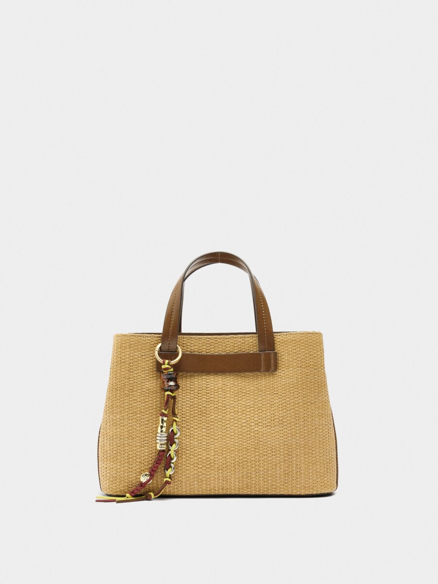 Bolso Tote De Efecto Rafia Con Colgante natural
