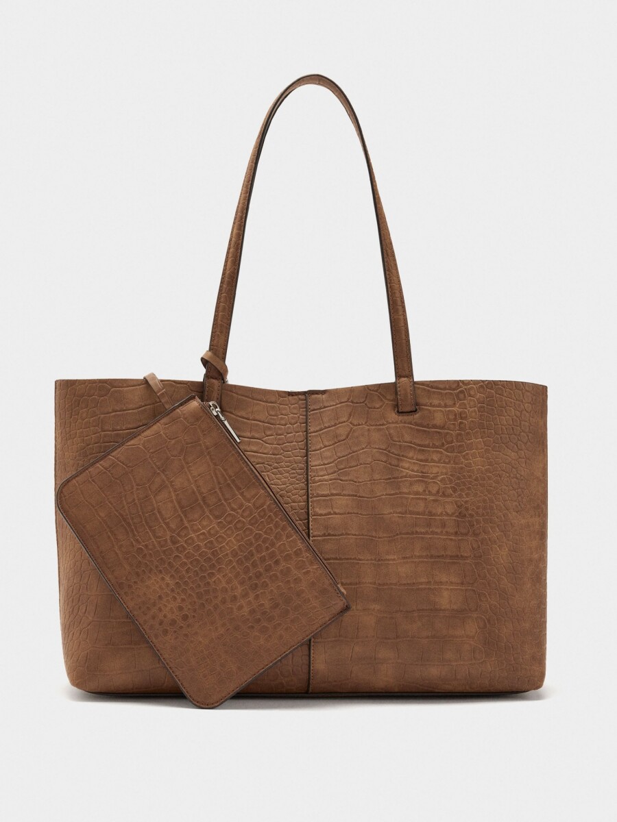 Bolso Shopper Grabado Animal Con Bolsa camel