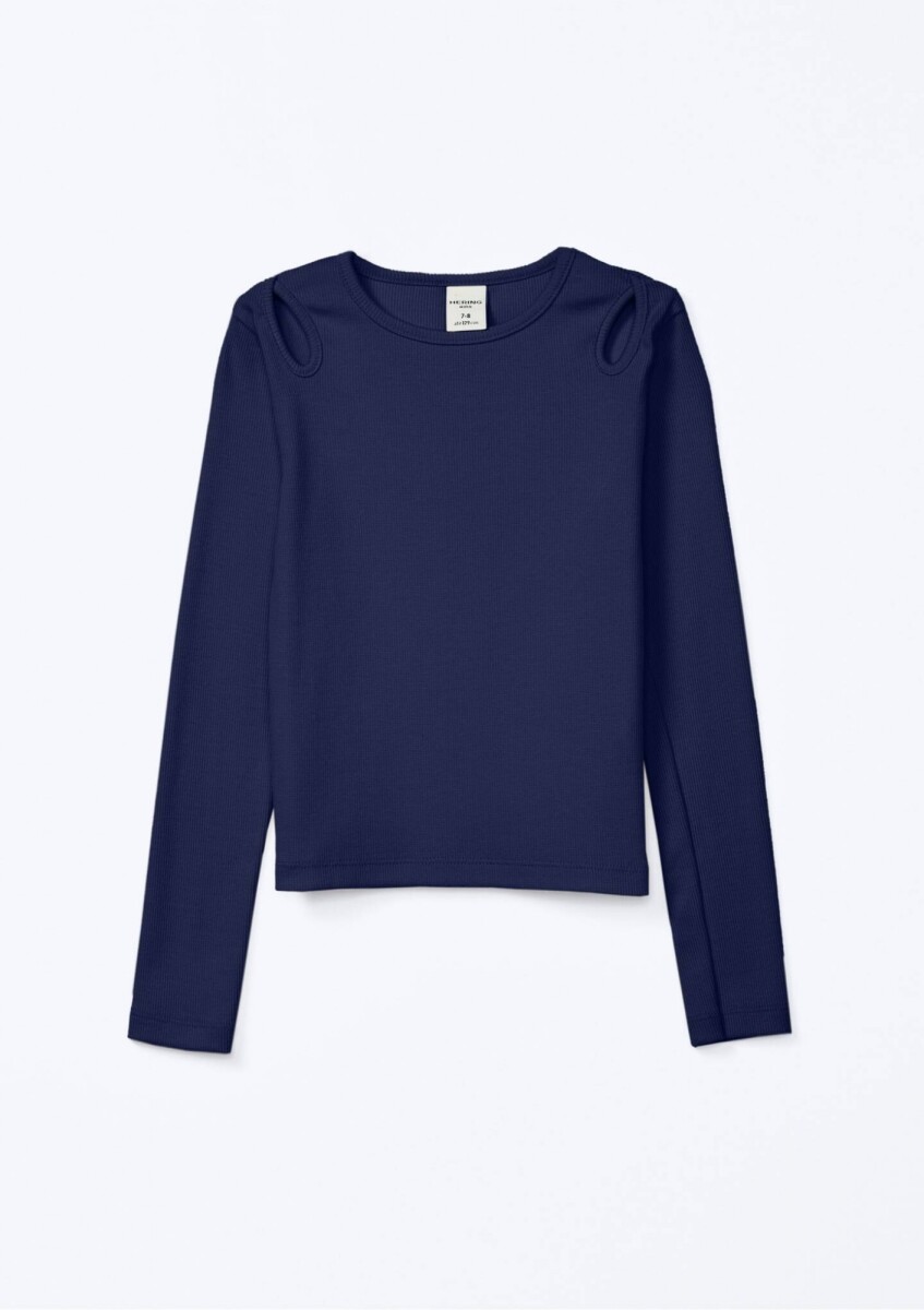 BLUSA MANGA LARGA INFANTIL EN TELA ACANALADA - AZUL 