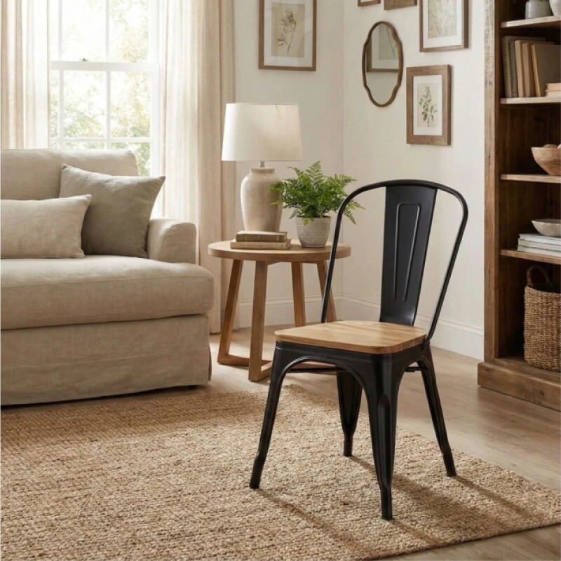 Silla Tolix Asiento Madera Negra Silla Tolix Asiento Madera Negra