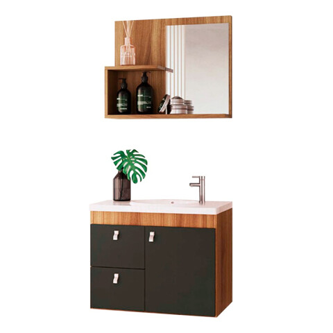 Mueble Baño Luna + Bacha + Espejo Premium 15mm Marron Gris Mueble Baño Luna + Bacha + Espejo Premium 15mm Marron Gris